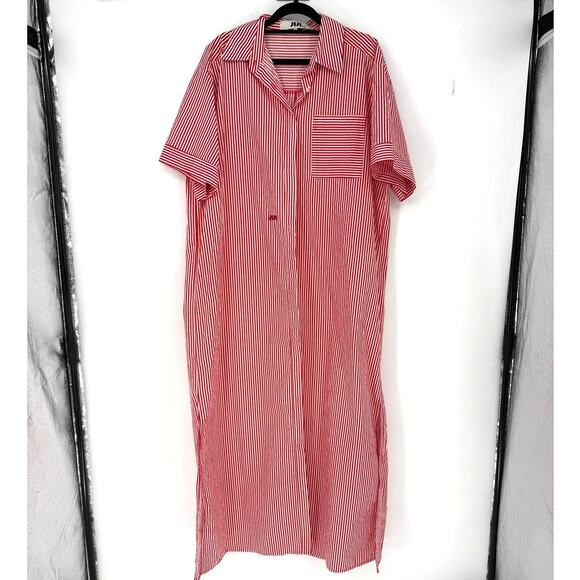Jiji Studio Paris Dress Diane in Red White Stripe Oversized Buttondown Sz Medium - Picture 2 of 7